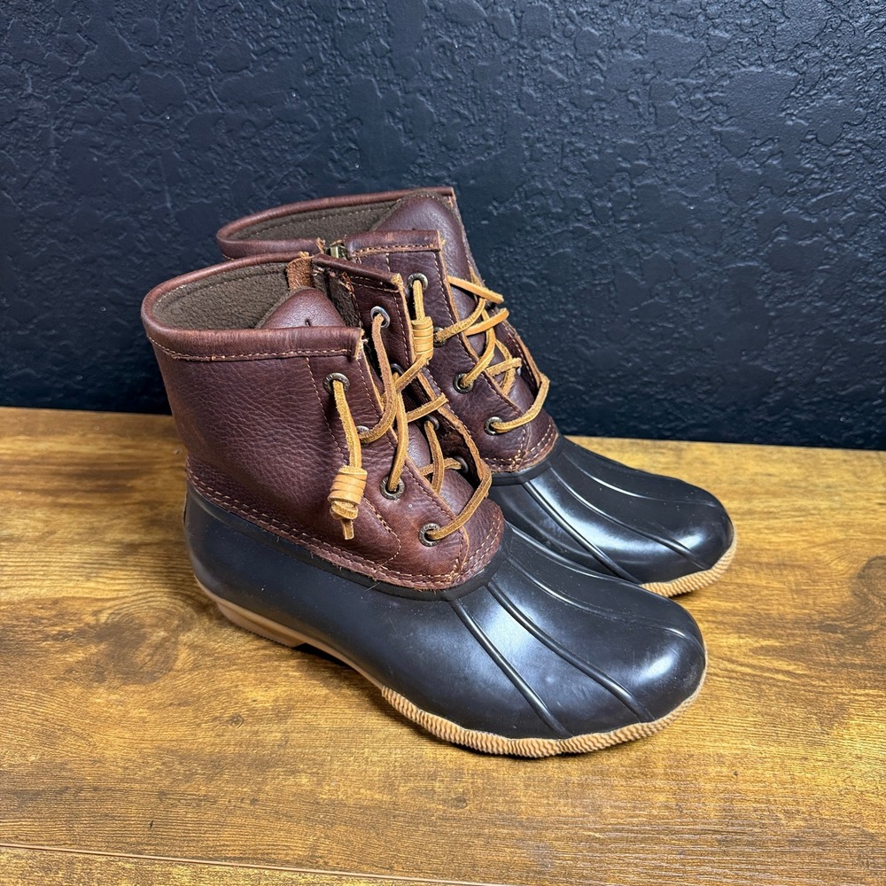 Sperry Saltwater STS91176 Brown Leather Rubber Duck Boots Women 6M